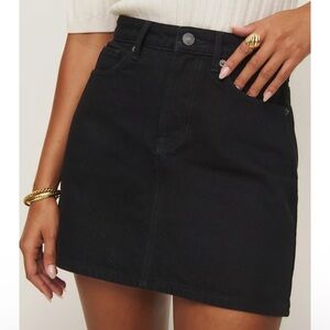 Reformation Lydia High Rise Black Denim Mini Skirt Size 30 Sustainable Classic